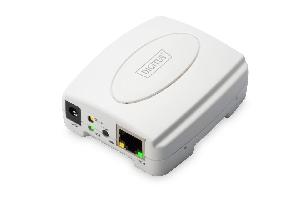 DIGITUS USB Drucker Server - 1-Port 1x RJ45 - 1x USB A - USB 2.0 Für alle gängigen O/S - Weiß - Ethernet-LAN - IEEE 802.3,IEEE 802.3u - 10,100 Mbit/s - TCP/IP - IPX/SPX - NetBEUI - AppleTalk, - Windows 10,Windows 7,Windows 8,Windows XP Home,Windows XP Hom